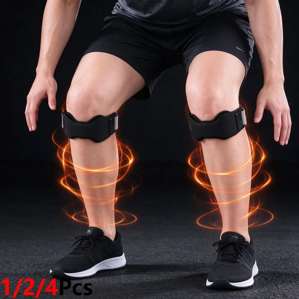 1/2/4Pcs Double Layer Patella Band, Flexible Silicone Patellar Tendon Support Strap,Adjustable Knee Brace for Basketball Running