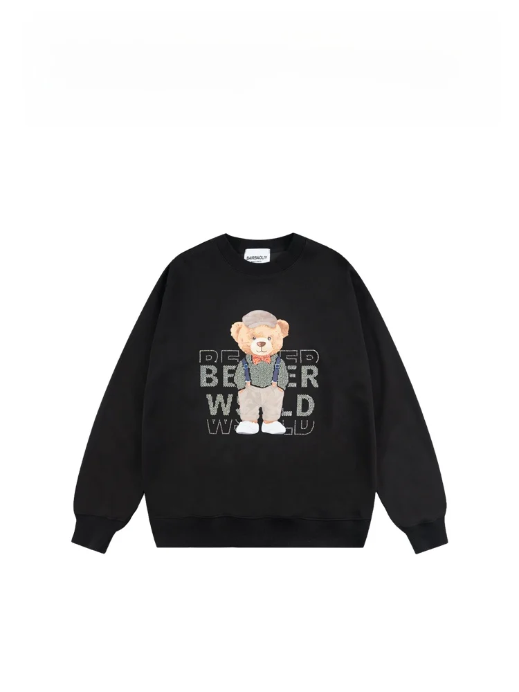 

Мужской свитшот BAIRBAOLIY с круглым вырезом, модный, с принтом и стразами, универсальный, из хлопка и полиэстера, осень-зима