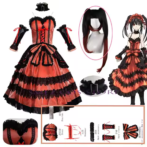 Tokisaki Kurumi Cosplay Anime DATE A LIVE Costume Woman Gothic Nightmare Lolita Princess Dress Wig Set Halloween Party Outfit
