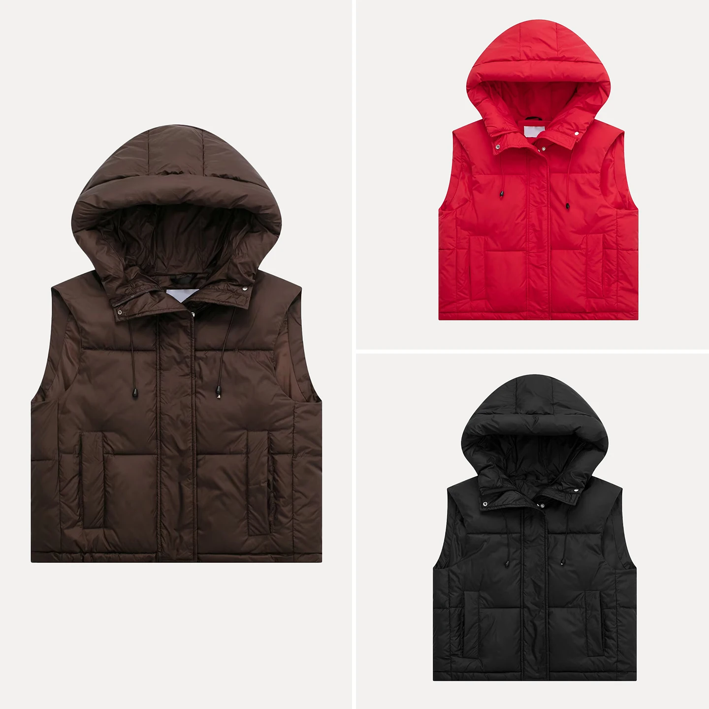 

2025 Autumn New Women's Sle Vest Jaet Hooded Tank Top Casual Individualized Design Zipper Closure Color Outerwear