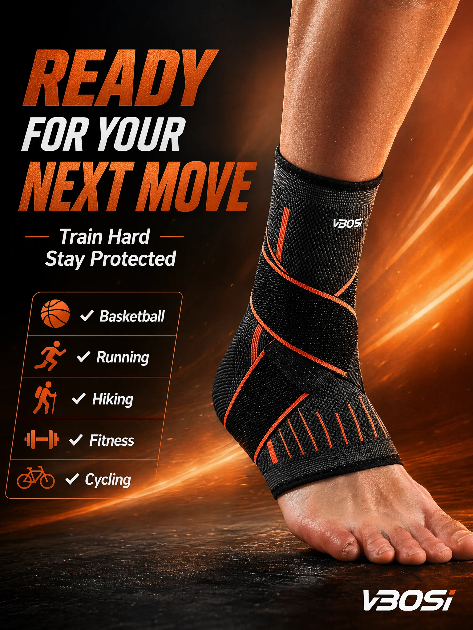 VBOSI Ankle Brace Compression Support Sleeve with Adjustable Strap for Men Women, Breathable Knitted Ankle Support for Sprain, S