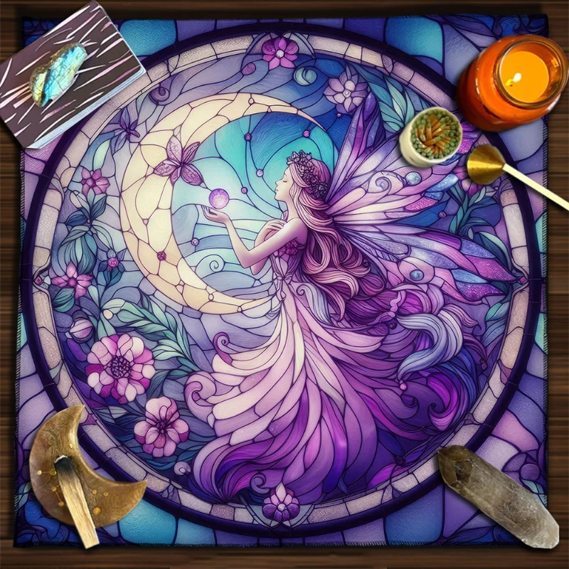 VIKAMA Black Cat Pentacle Wheel of Year Tarot Altar Cloth Divination Mat Spiritual Witchcraft Astrology Wiccan Decor