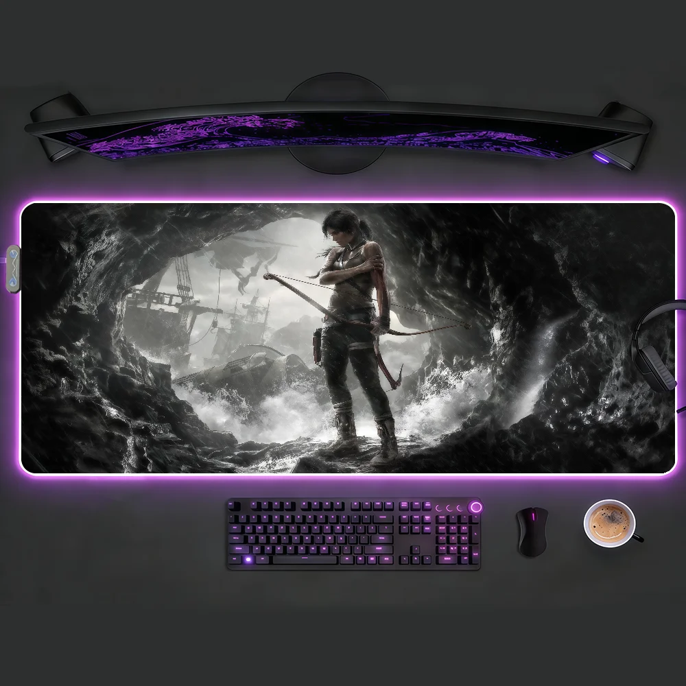 

T-TombS R-RaiderS Mouse Pad RGB LED Non-slip Desk Mat Rubber Gaming Accessories Large XXL Computer Office Keyboard Carpet