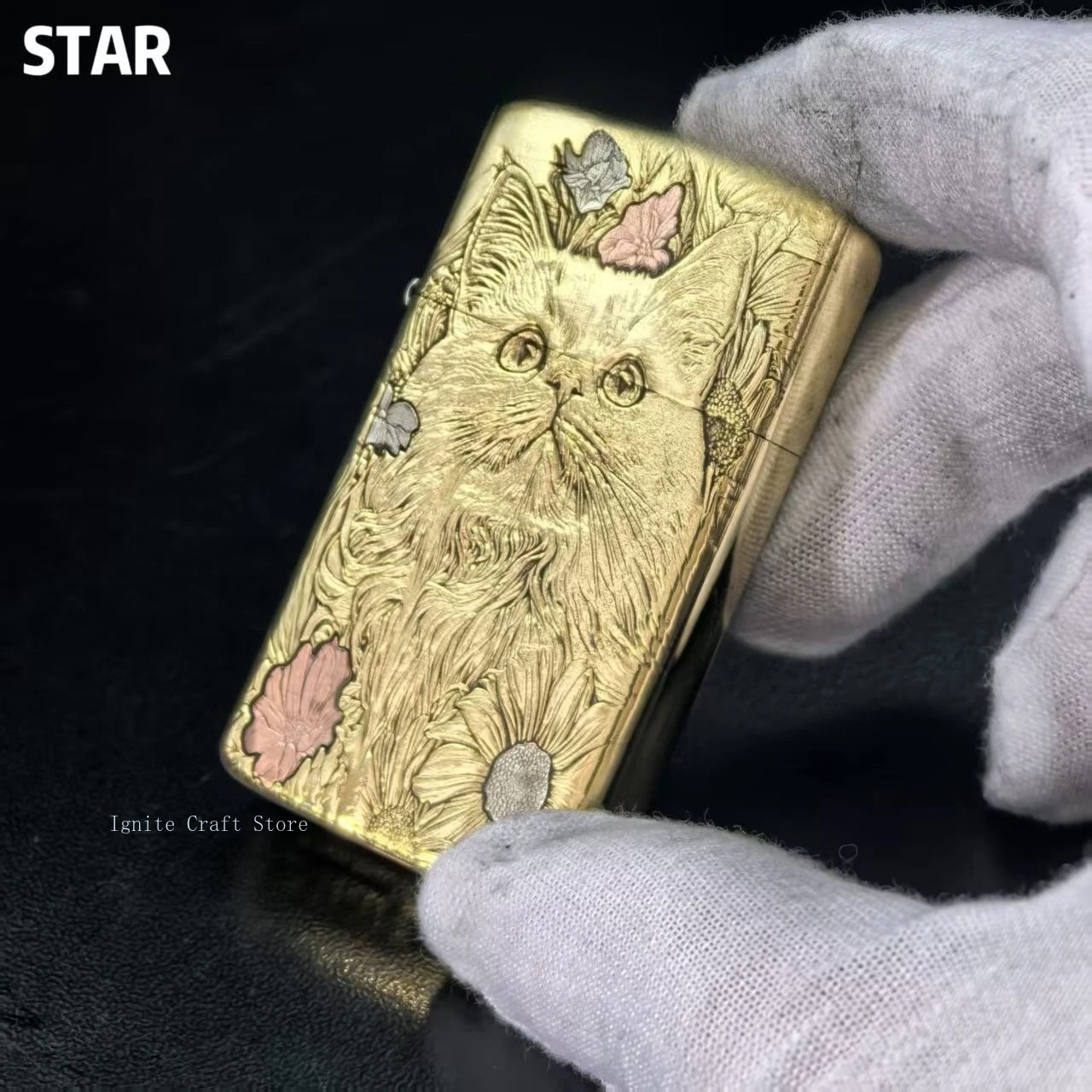 

STAR S909 brass inlaid relief narrow machine fuel lighter, creative relief lighter machine, cigarette accessories, men's gift