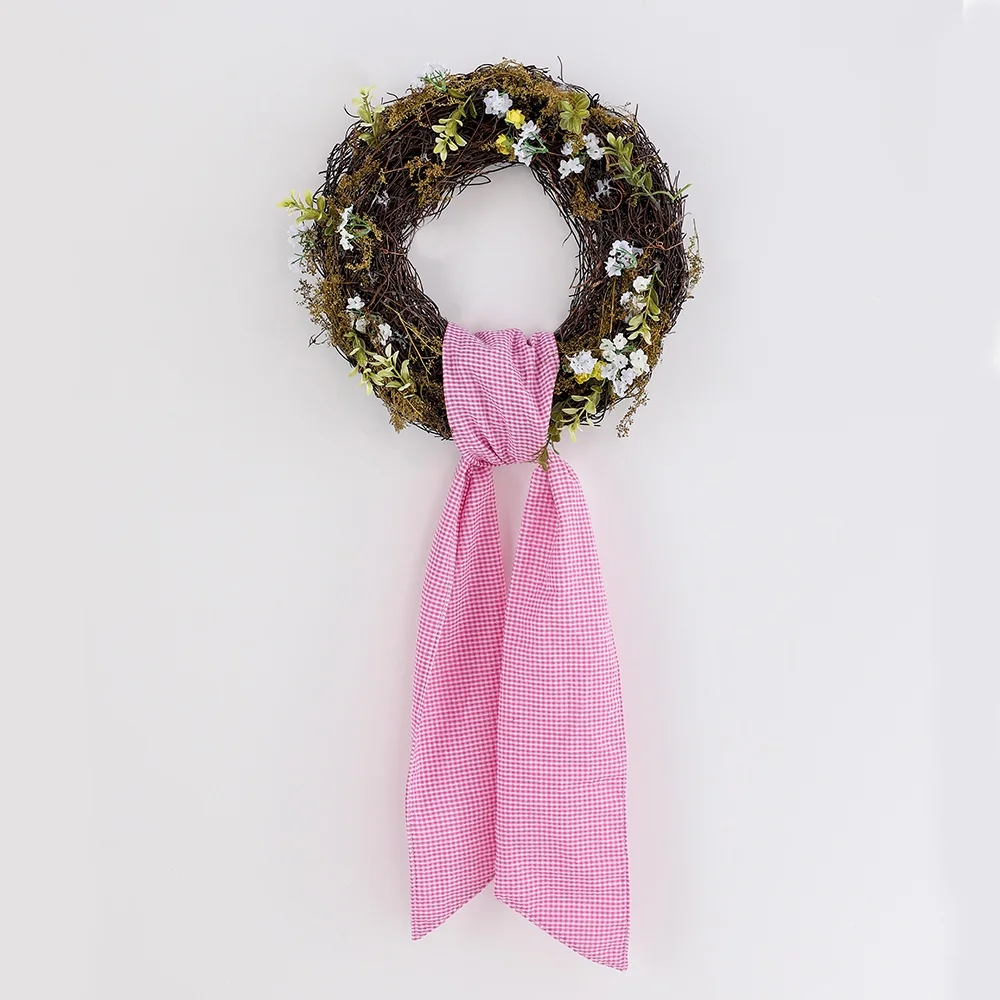 Gingham Easter Wreath Sash Bow For Easter Basket Ribbon Door Hanger Housewarming Gift Spring Home Party Decorations