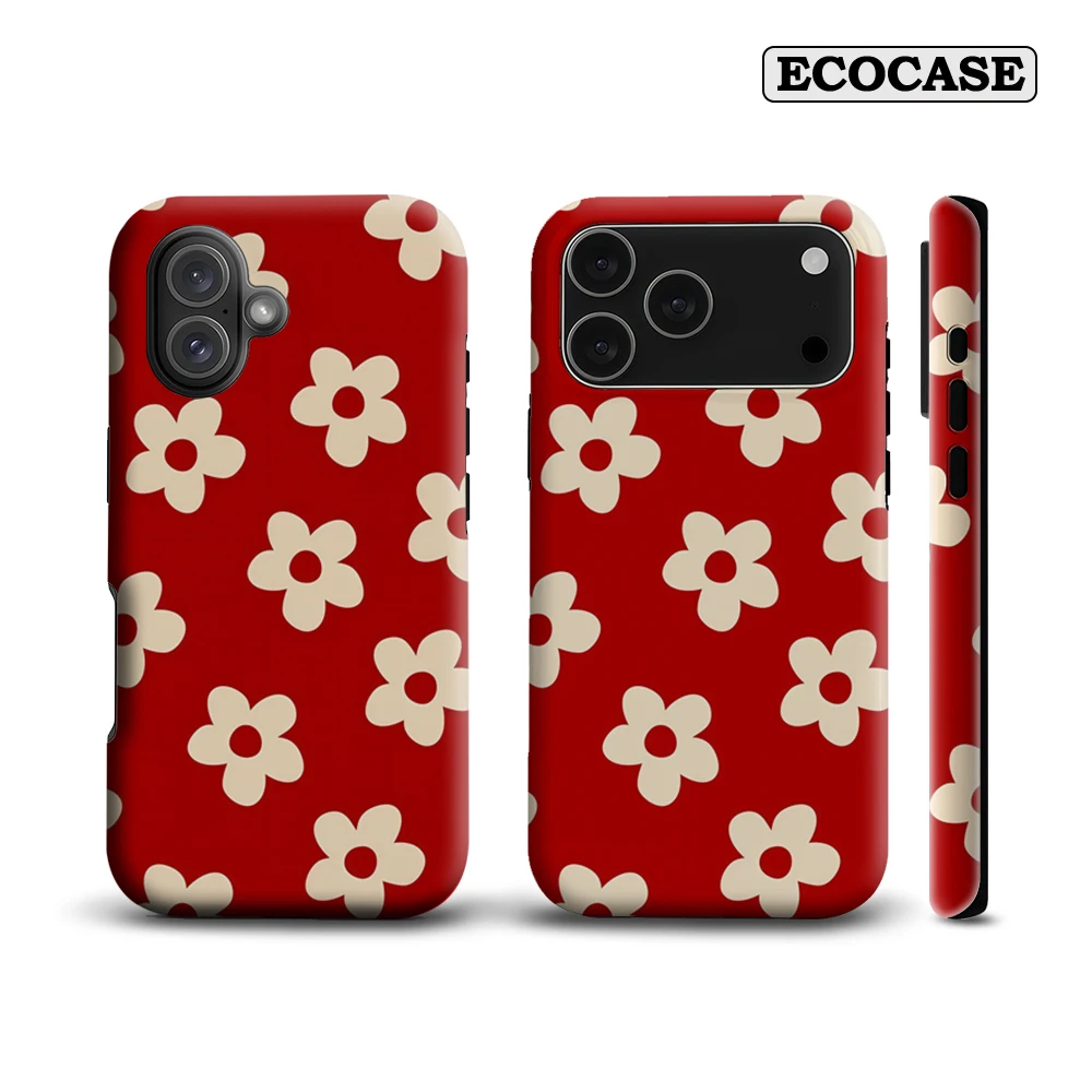 Crimson Crème Bloemblaadje Patroon IPhone 17 Must-Haves Telefoonhoesje voor IPhone 17 16 15 14 13 12 Pro Max Plus Dubbellaags Achterkant