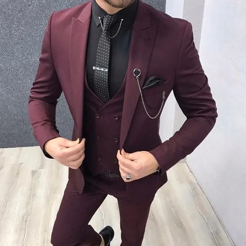 

2023 Colorful Costume Homme Men Suits Wedding Tuxedos Groom Slim Fit Blazer Terno Masculino Formal 3-Piece Jacket Pant Vest