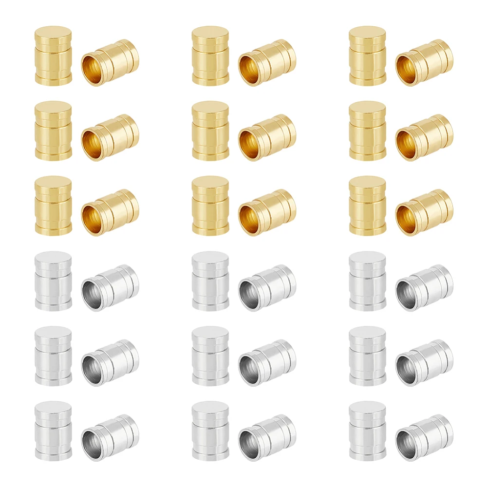 40Pcs 5mm Diameter Column Cord Ends 304 Stainless Steel Cord End Covers Line Crimp Ends leatheretteette Cord Terminators