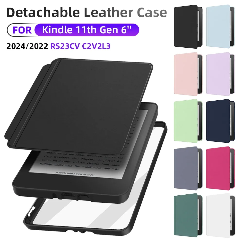 New for Kindle 11th Gen Case 6'' Detachable Acrylic Case Leather Screen Protector Cover for RS23CV C2V2L3 2022/2024 Accessories