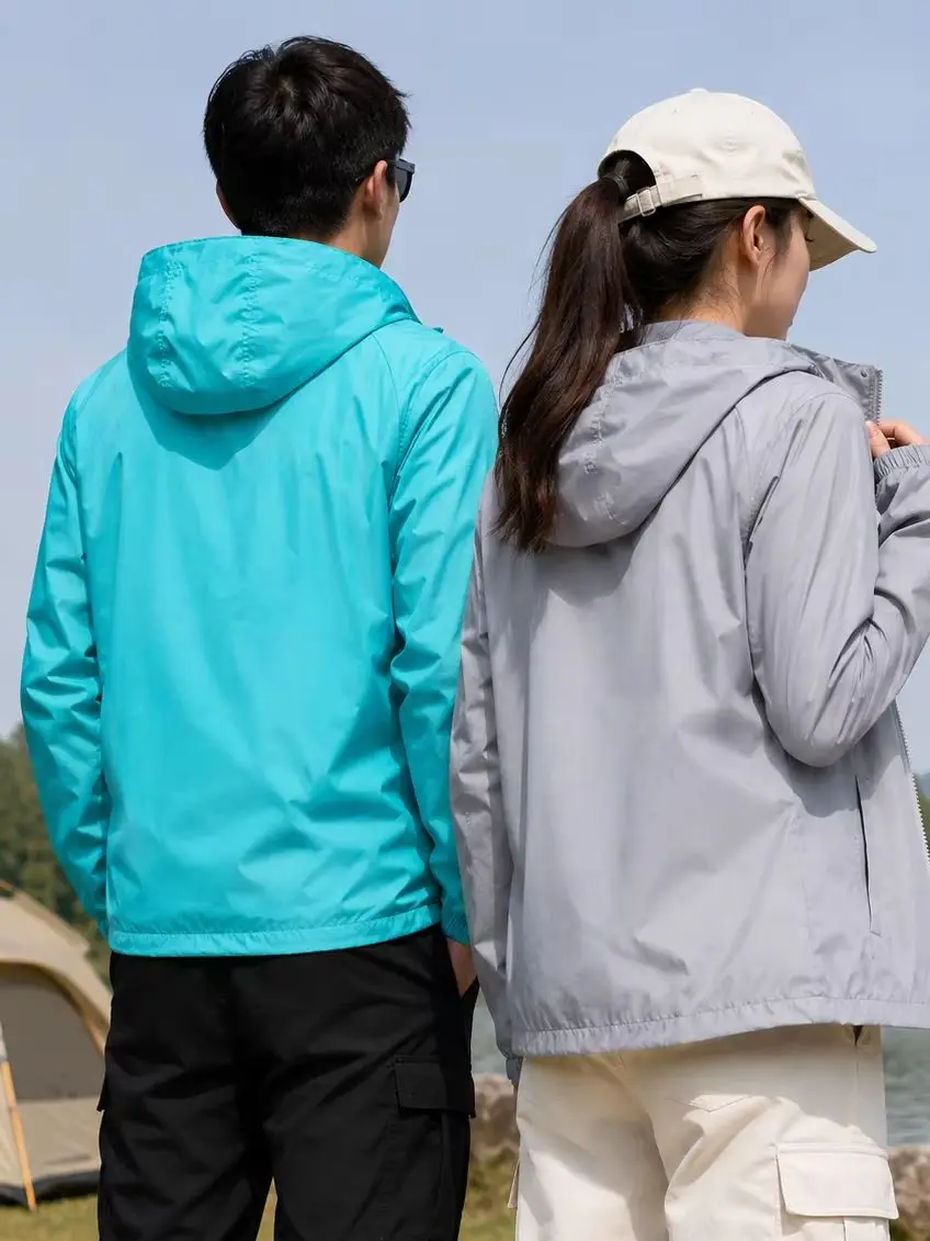 Unisex Waterproof Camping Jacket Men Women Sun Protection Fishing Windbreaker Lightweight Quick Dry Travel Coat With Hooded Cap