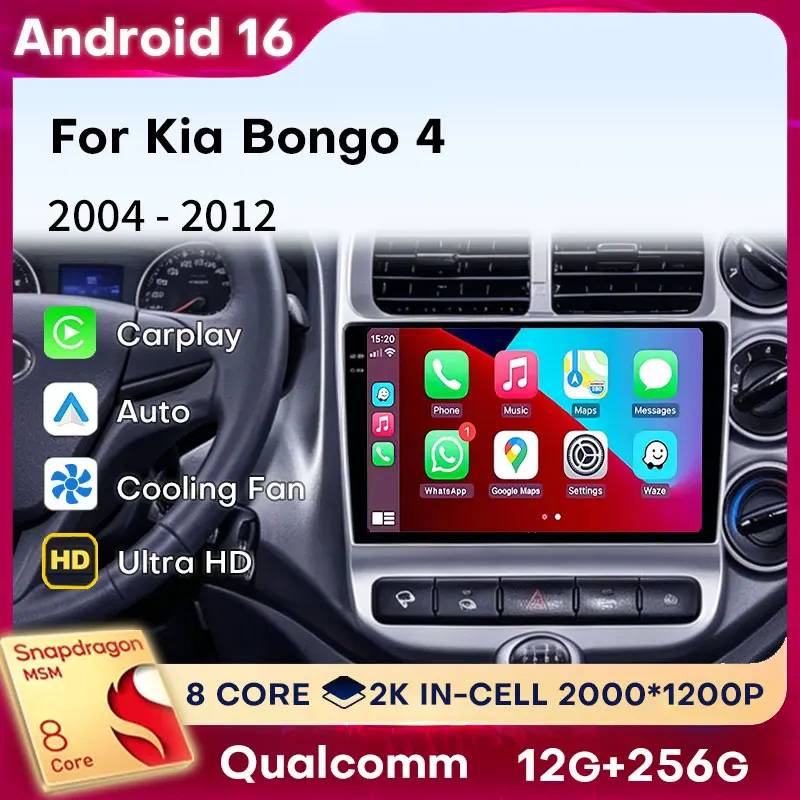 Android 16 Carplay para Kia Bongo 4 2004 - 2012 GPS Estéreo Automotivo WIFI Rádio de Carro Unidade Central de Áudio Automotivo Câmera 360 4G LTE Vídeo DSP