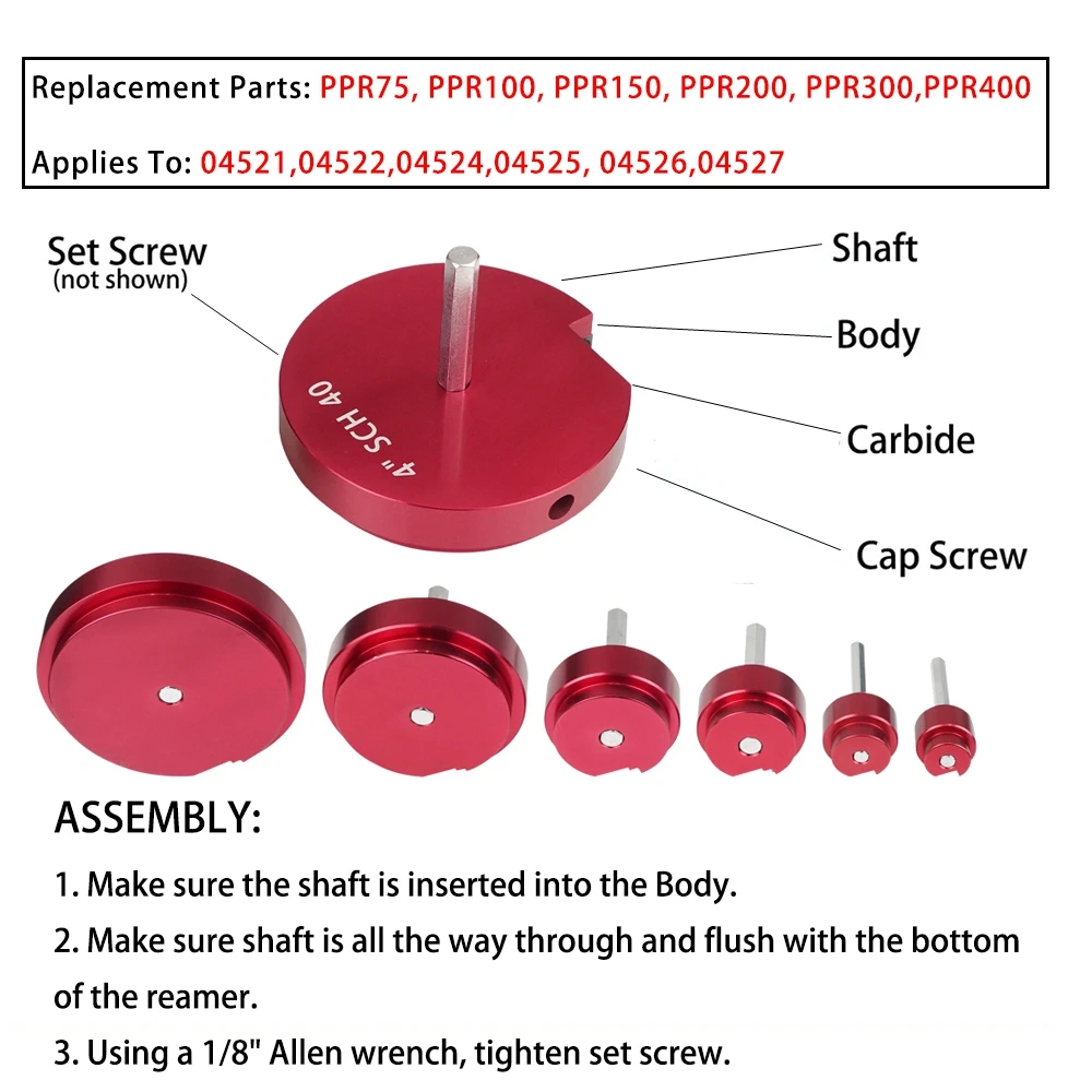 PPRK6 6 Pcs Plastic Pipe Fitting Reamer Contains PPR75/100/150/200/300/400 For into Standard 1/2\