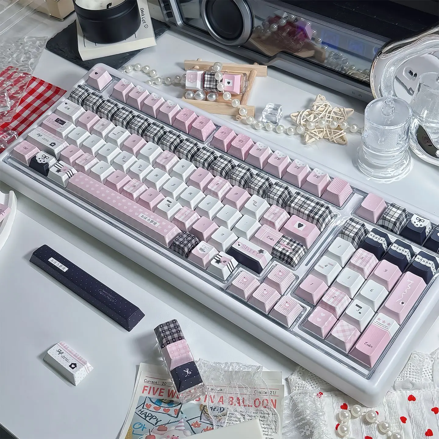 Hazy Dream Girl Heart Keycap PBT High Value Five-sided Sublimation New Original Adapted Mechanical Keyboard