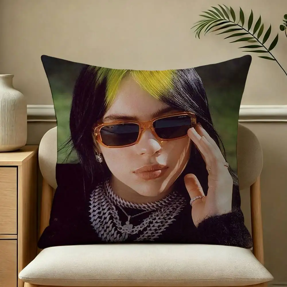 Alternative Pop Singers Billie Eilish  Square Double-Sided printed Pillow Case Bedroom Bedside Pillow Sofa Cushion Cover