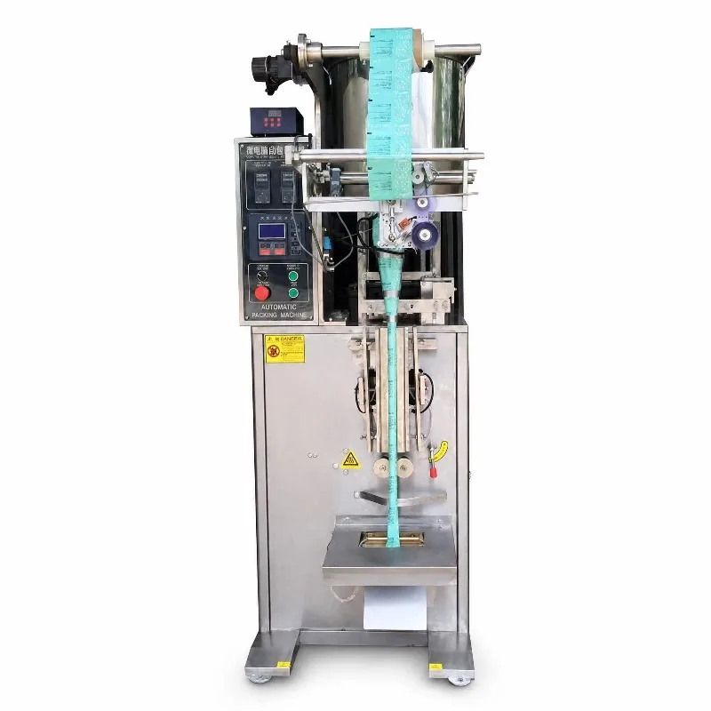 Automatic Slender Teal Film Machine for Filling Sealing Plastic/Glass Pouches/Bags Chemical Fixed Steel Base Blue Panel