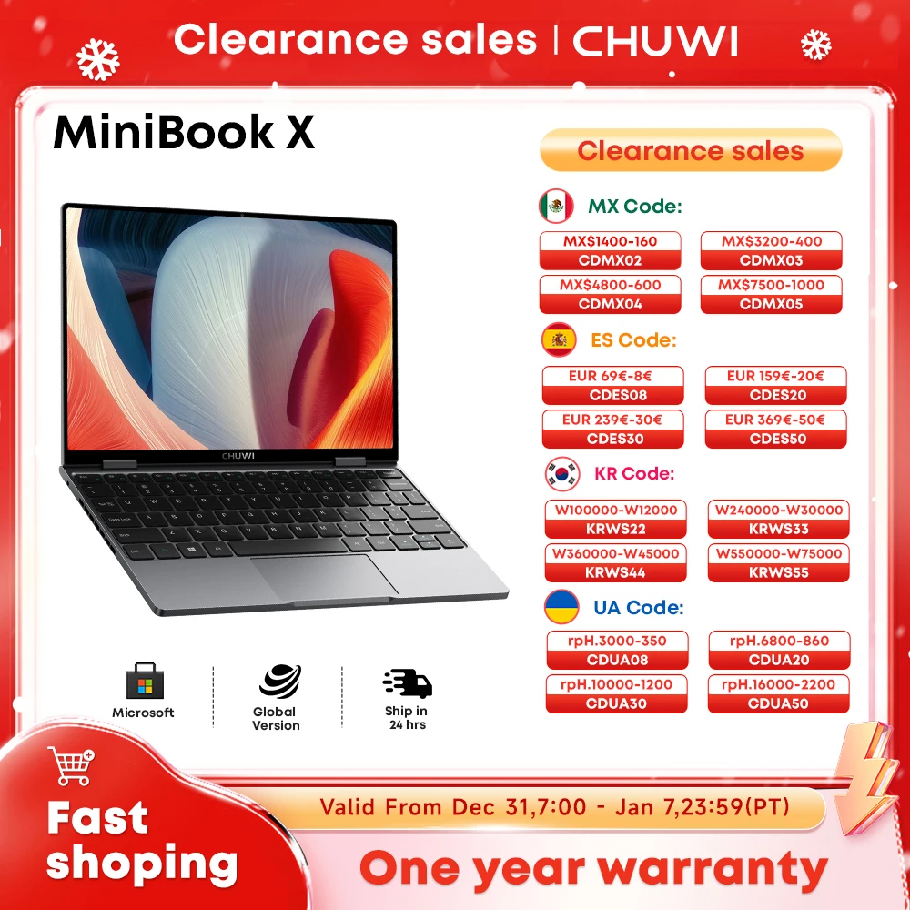 CHUWI MiniBook X 2-in-1 Tablet Laptop Intel N100 Notebook 12GB LPDDR5 512G SSD 10.51" FHD IPS Screen WiFi6 PC Windows 11 Laptops