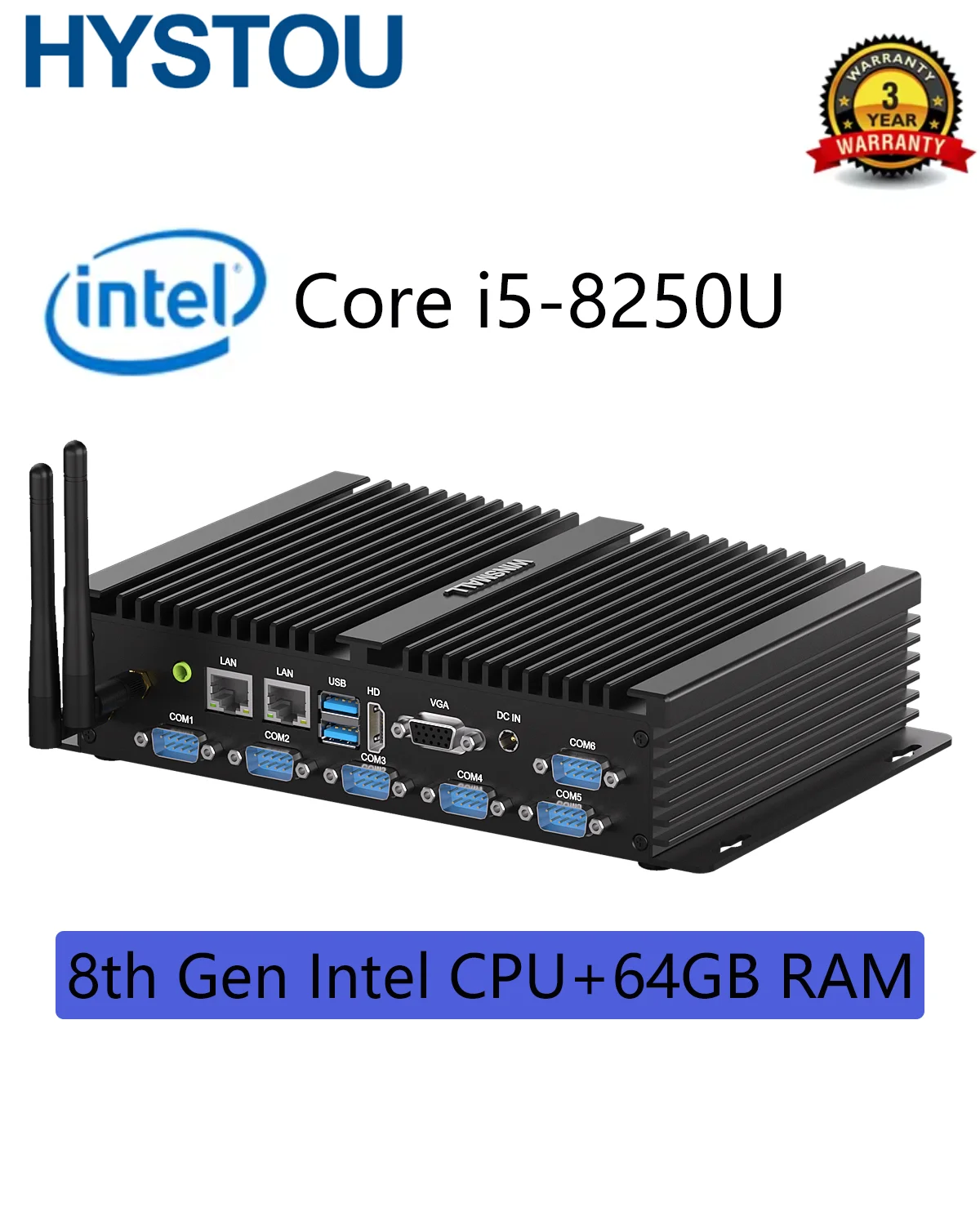 

Прочный мини-ПК HYSTOU K4: Intel i5-8250U, 6x RS232, двойной 2,5 ГБE, 24/7 Работа для шлюзов IoT