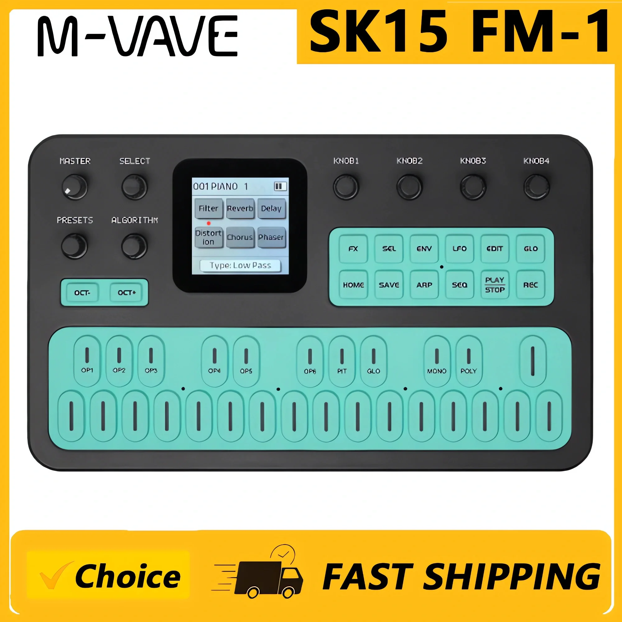 M-VAVE(SK15)FM-1 Synthesizer, Portable Handheld Sound Source, 128 Presets, Built-in Speaker, Battery Powered image 3