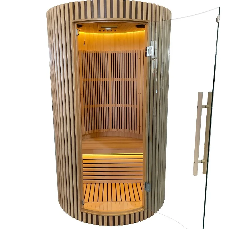 Standing barrel sauna indoor solid wood hemlock sequoia 1 person