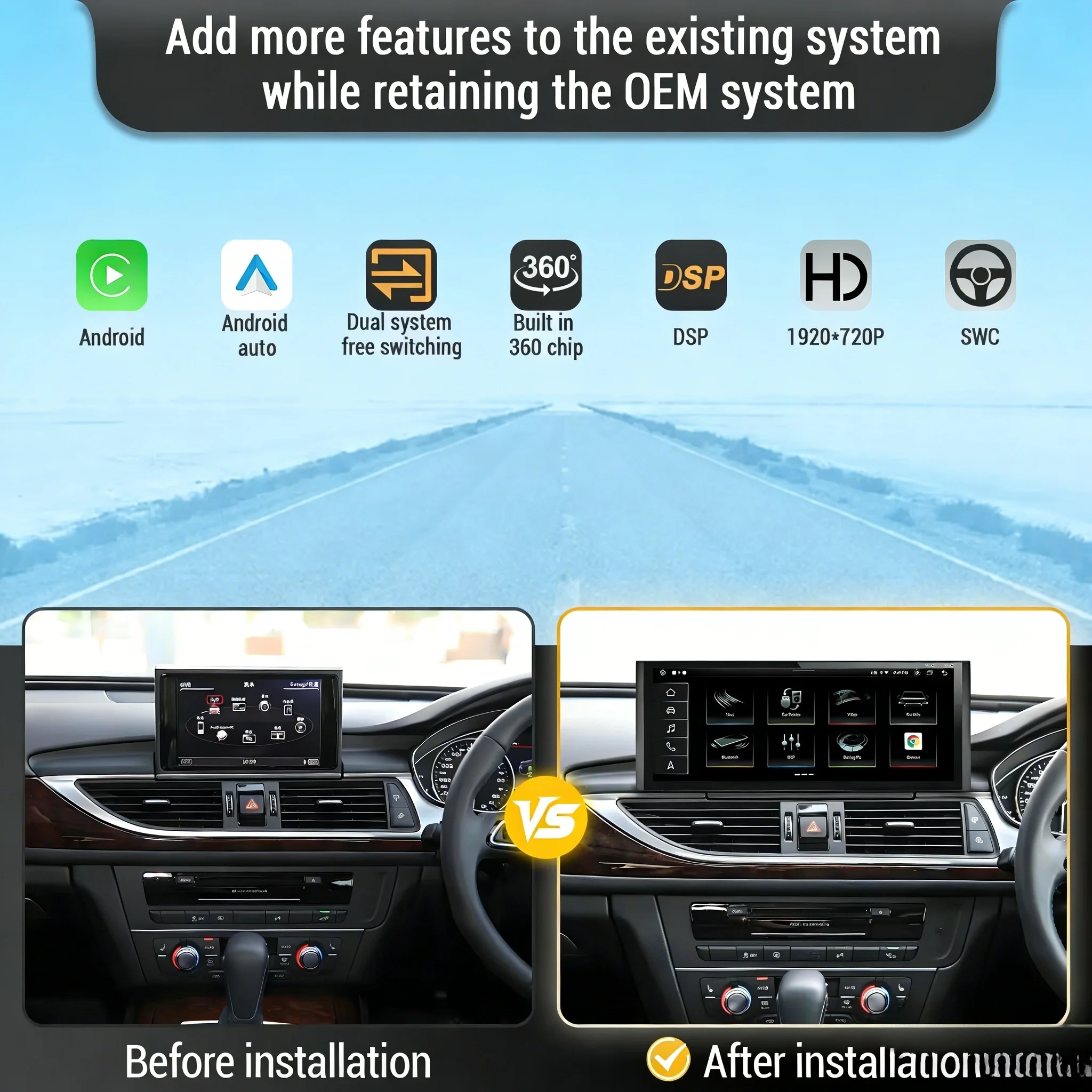 12.3 inch Right Hand Drive Android 13 Car Radio Qualcomm Snapdragon 685 For Audi A6 C7 A7 2012-2018 Wireless BT Carplay  Screen