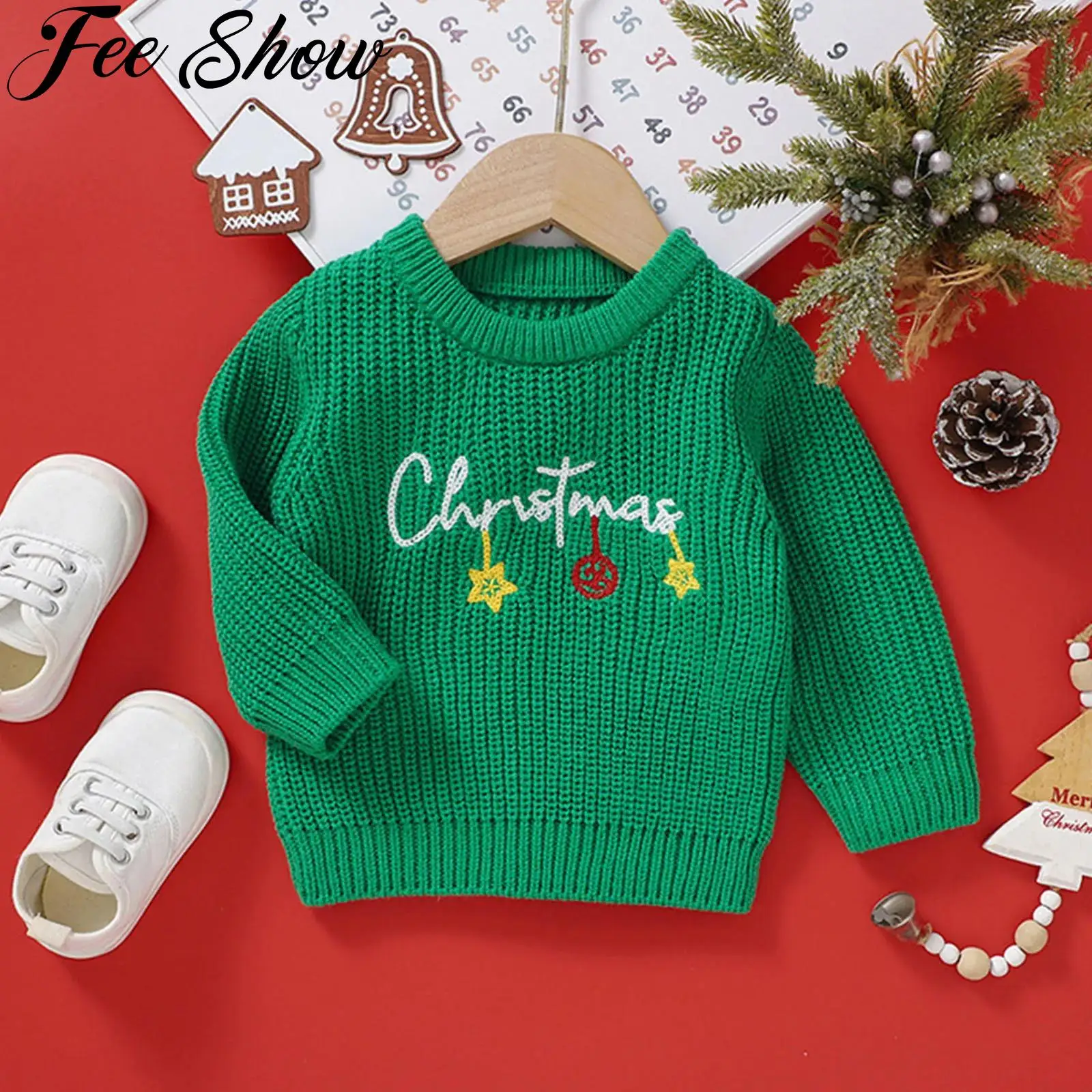 

Toddler Baby Christmas Jumper Letter Pattern Sweater Autumn Winter Long Sleeve Knitted Tops Holiday New Year Party Kids Clothing