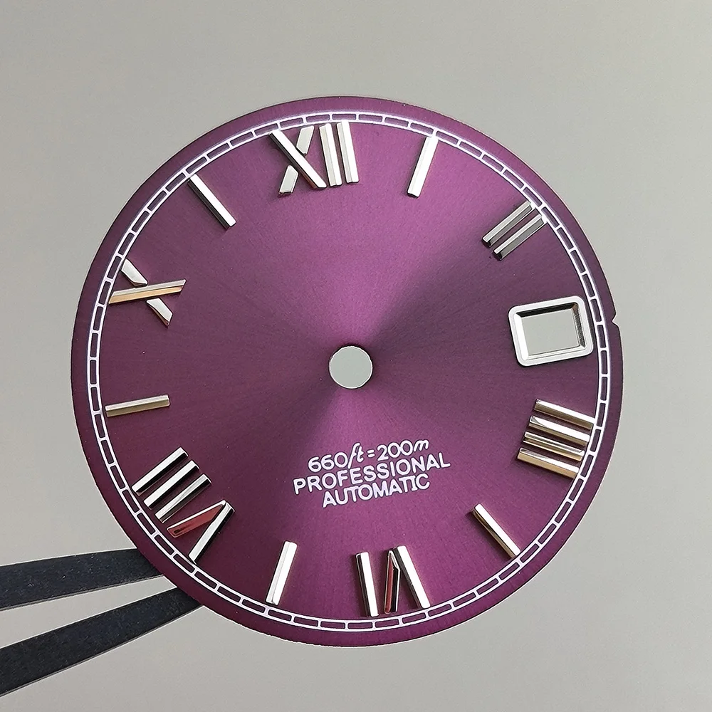 Sun pattern 28.5mm Roman numeral dial S dial with multiple colors blue and white no night light NH35/NH36 automatic movement acc