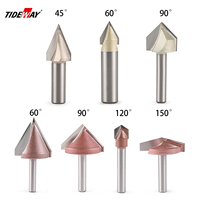 TIDEWAY 6mm 1/4inch 1/2Inch V Bit CNC Carbide End Mill Woodworking Milling Cutter 3D Wood MDF Router Bit 45 60 90 120 150 Degree