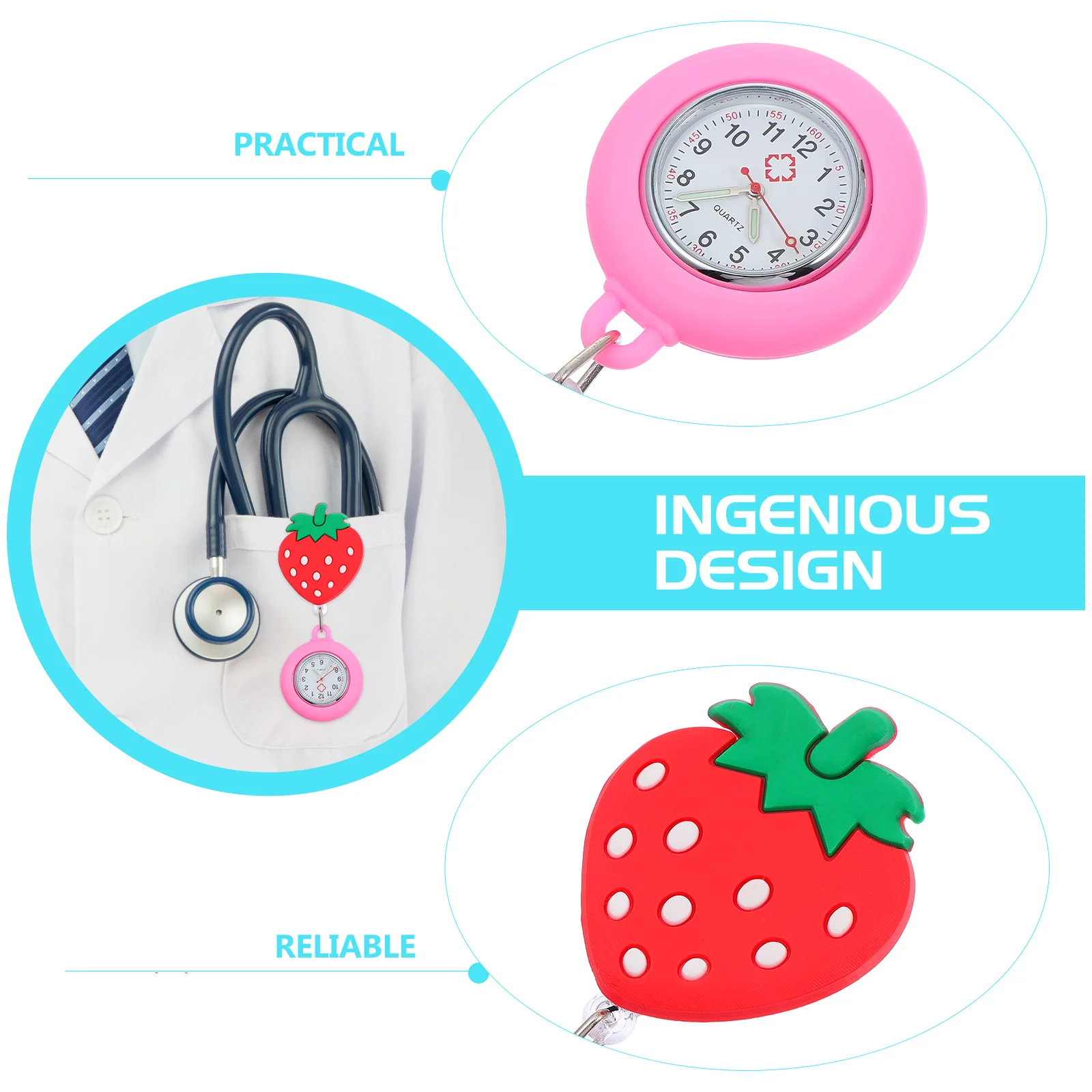 1 قطعة ساعة جيب ممرضة تصميم الفراولة لمط مضيئة الكرتون ساعة طبية لهدايا ممرضة جيب السيليكون