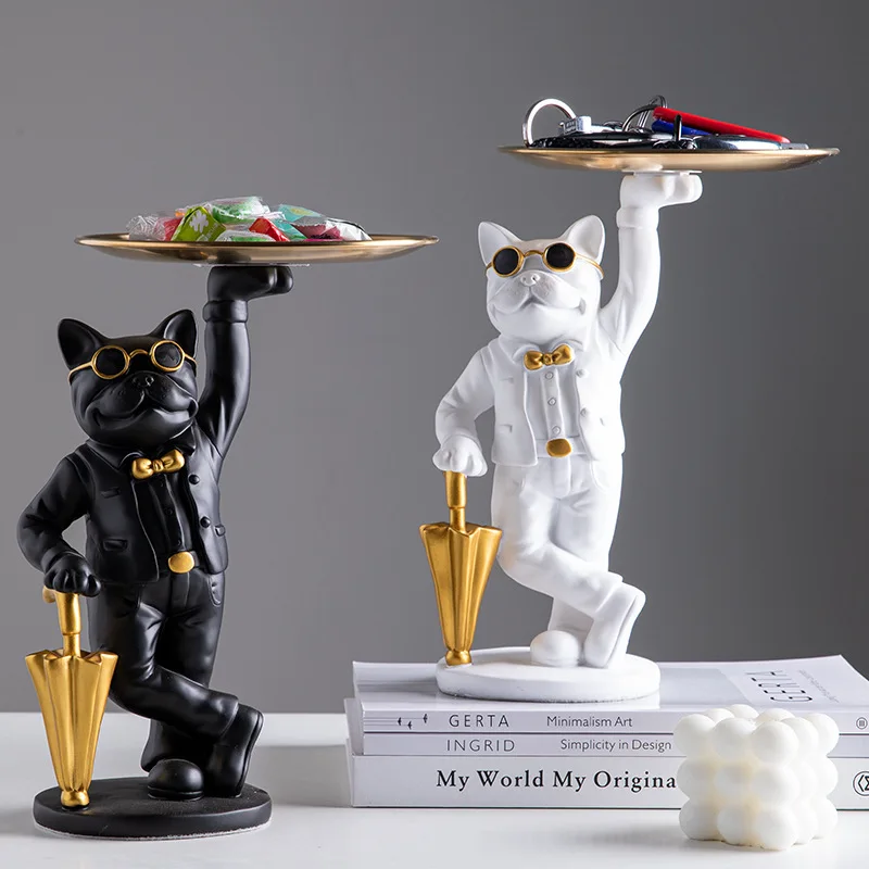 

Resin Décor Dog Statue Butler With Tray For Storage Table Live Room French Bulldog Ornaments Decorative Sculpture Craft Gift