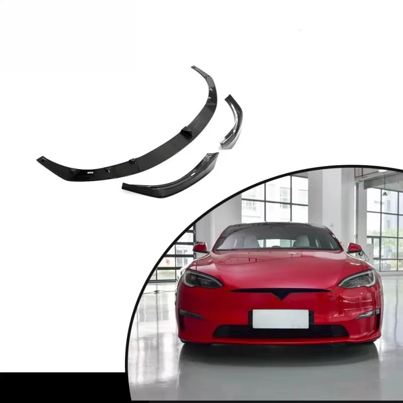 Product Customization Real Carbon Fiber Front Bumper Lip Spoiler Splitters forTesla Model S Plain 2021-2023 Carbon Black