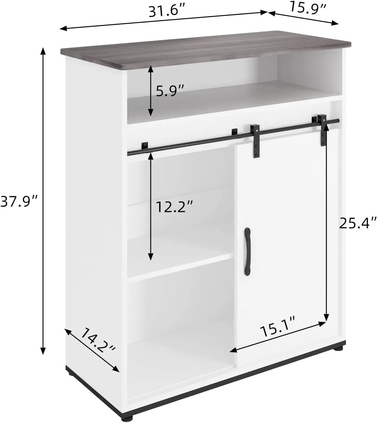 Mueble/mesa para cafetería, aparador tipo buffet de 32" con puerta corrediza de granero y estantes de almacenamiento, cocina de madera de granja