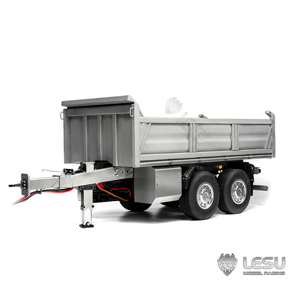 LESU 1/14 RC Hydrauliczna pełna przyczepa 2-osiowa Zestawy Podnoszone nogi Metalowe ze światłami LED do zdalnego sterowania Ciągnik DIY TH23105