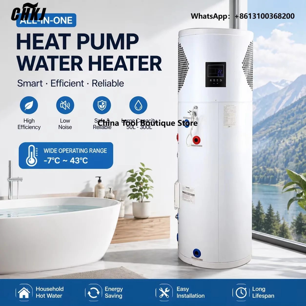 Factory Direct Sales IPX4 Class R134A High Efficiency Energy Class A+ High Temperature Hot Water Heater 160-500L Heat Pump