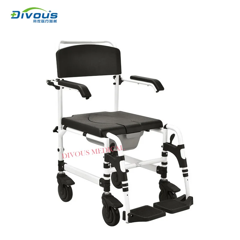 

6 wheel bathing chair seat commode chair with potty can be customized