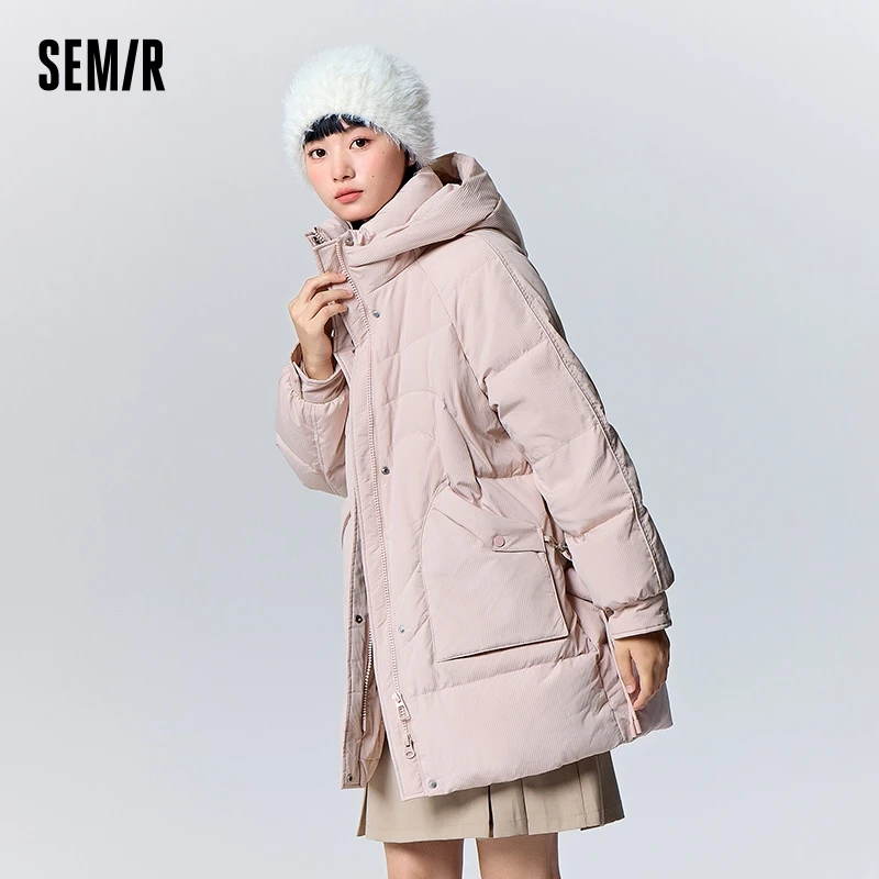 Semir Down Jacket Women Medium Long Hooded Texture Winter Loose 2023 New Gentle Sweet Love Thick Jacket