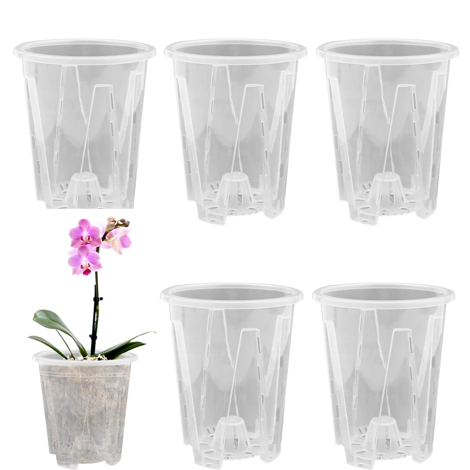 6 Pcs Clear Flower Pots Transparent Orchid Pot Plastic Flower Plant Pots with Drainage Holes Orchid Breathable Slotted Plastic