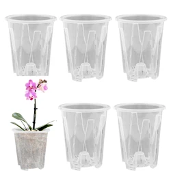 6 Pcs Clear Flower Pots Transparent Orchid Pot Plastic Flower Plant Pots with Drainage Holes Orchid Breathable Slotted Plastic