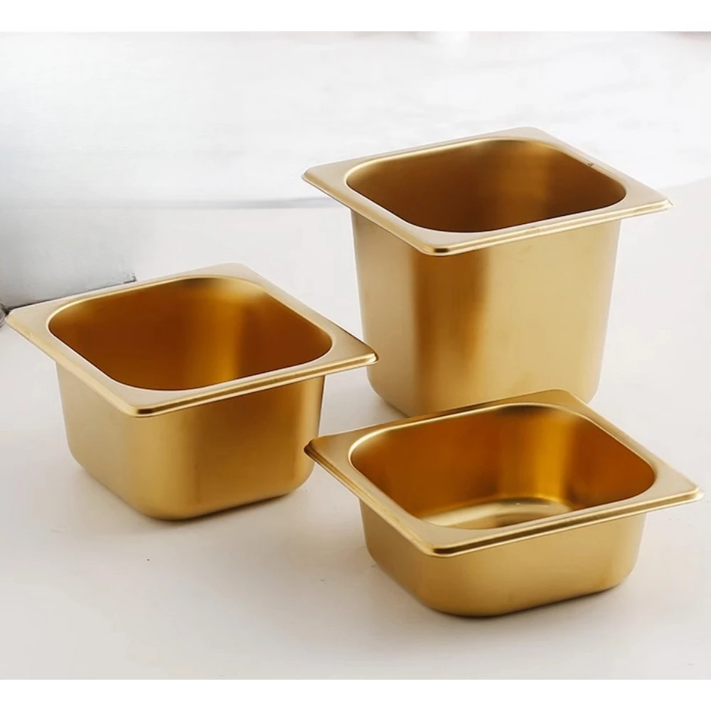 Aço inoxidável ouro pan bacia tempero bandeja comida buffet bacia pratos vasos quadrados bandeja pratos placa