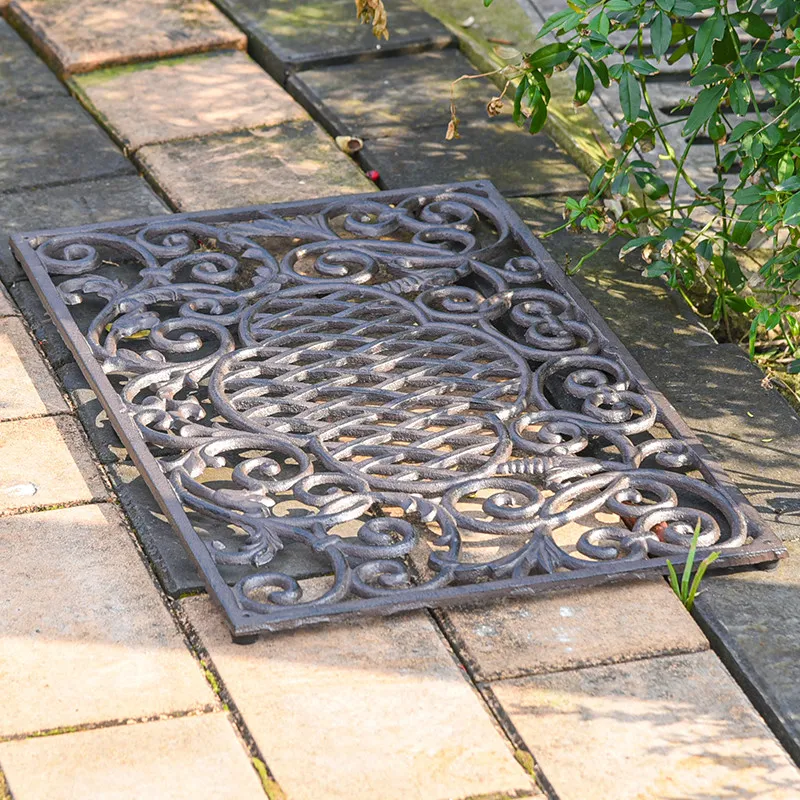 Sungmor Cast Iron Rectangular Floor Mat Pastoral Courtyard Entrance Door Step Dust Scraper European Country Floor Mat