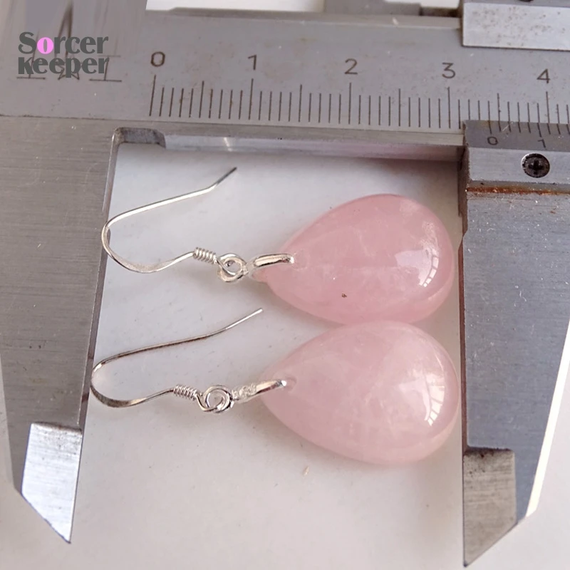 100% Natural Stone Pink Rose Quartz Dangle Earring Female Real 925 Sterling Silver Earrings for Women Fashion Jewelry PS467