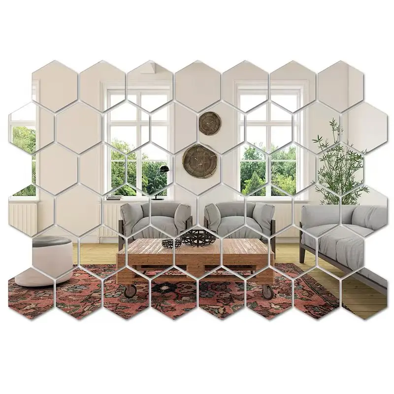 45pcs Hexagon Mirror Wall Stickers DIY Household Decorative Art Tiles Sticker for Home Decor