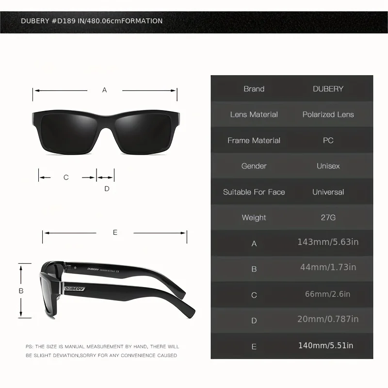 DUBERY Polarized UV400 Protection Sunglasses For Men And Women 8 Colors Model 189