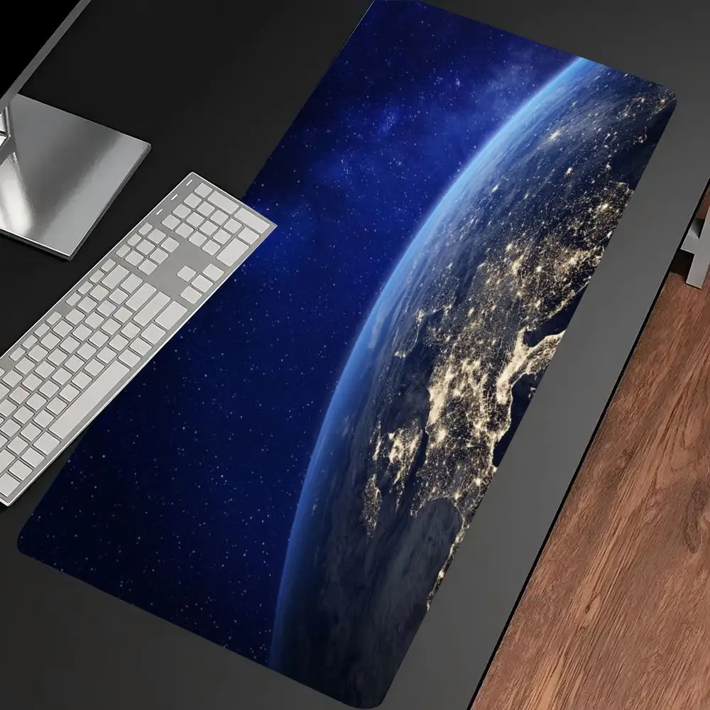 Cosmic Earth Starry Galaxy Print Large Gaming Mousepad Non-slip Rubber Base Stitched Edge Office Keyboard Workstation Accessory