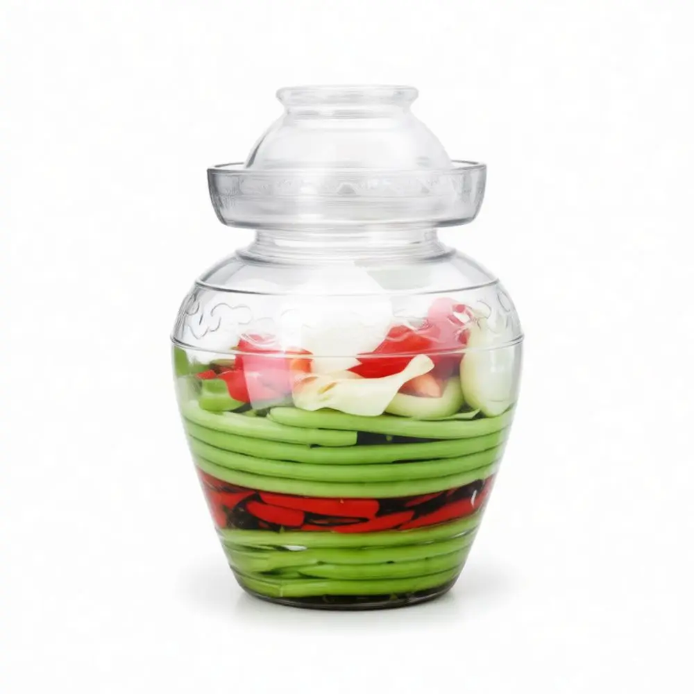Thickened Glass Pickling Jar Traditional Water Seal Fermentation Crock Transparent Kimchi Container Home Kitchen Food Storage