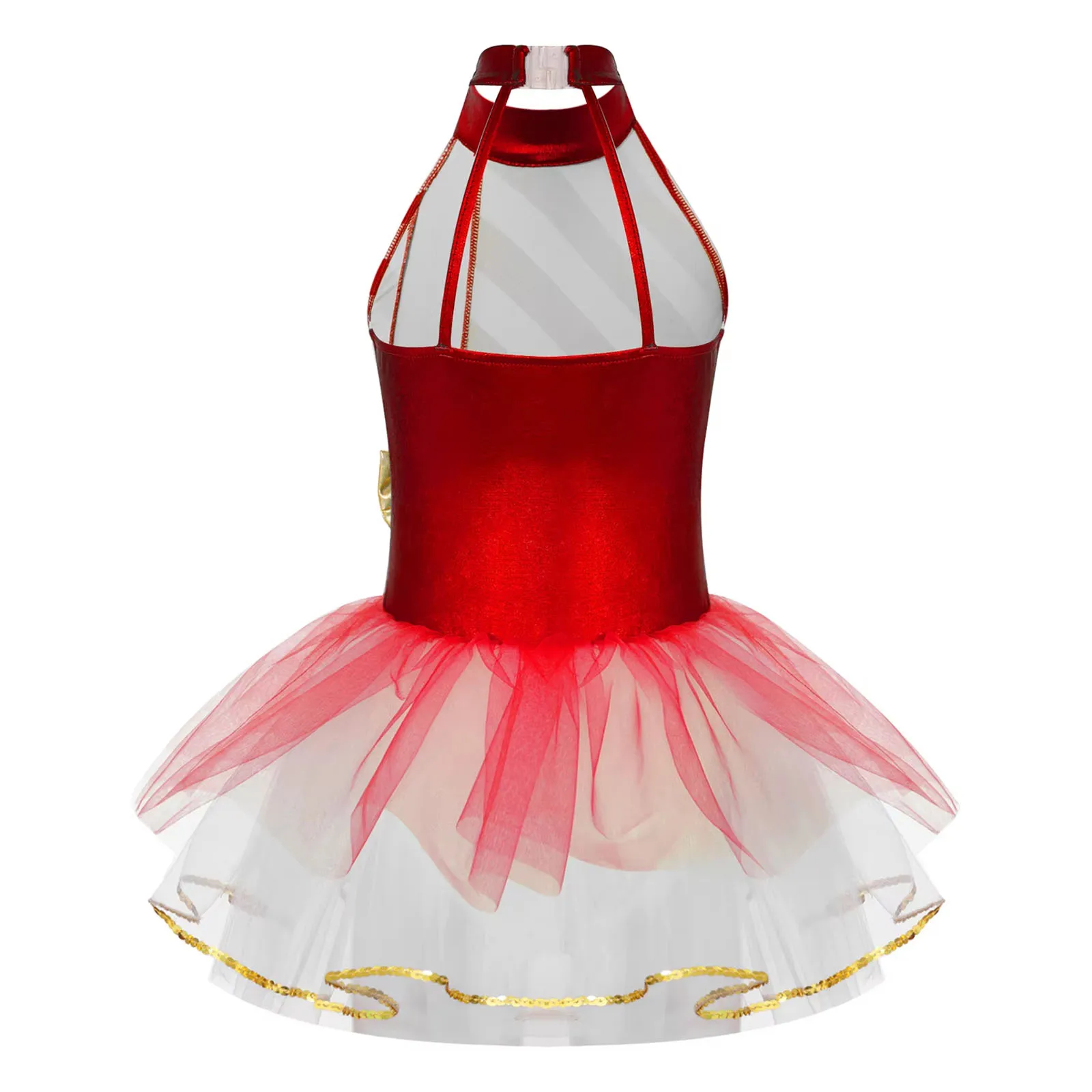 Kids Girls Ballet Tutu Dress Candy Cane Striped Elf Christmas Dress Santa Sweetie Ballerina Leotard Figure Skating Dancewear