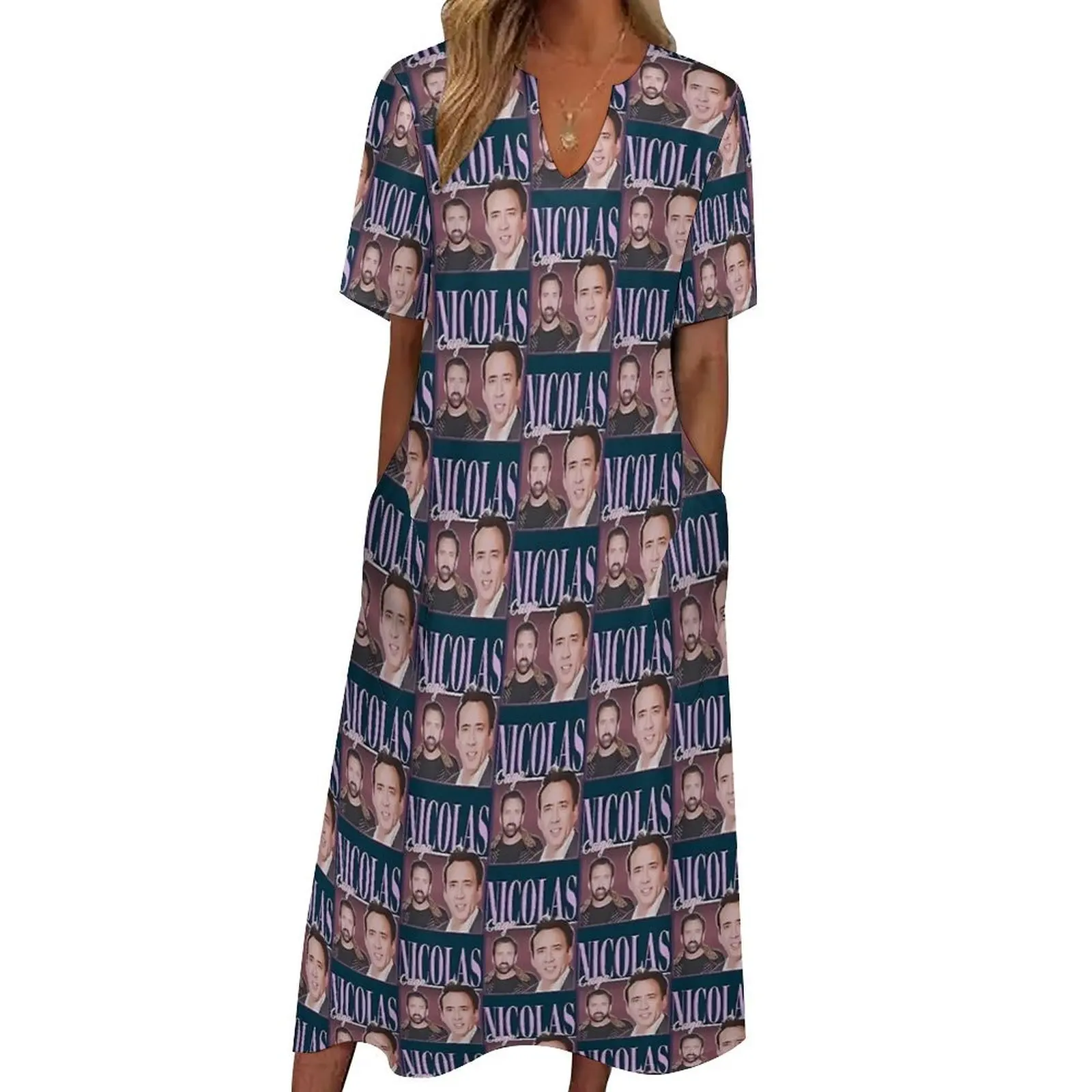 Nicolas Cage Funny Meme Dress Summer  Streetwear Bohemia Long Dresses Women Graphic Modern Maxi Dress Big Size 5XL