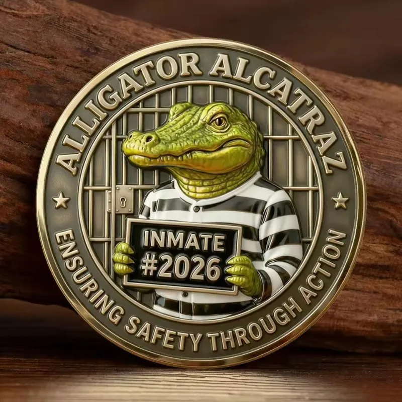Alligator Alcatraz ICE Gold Plated Challenge Coin 2026 Inmate Make America Safe Again Collectible Coin Souvenir Medal Gift