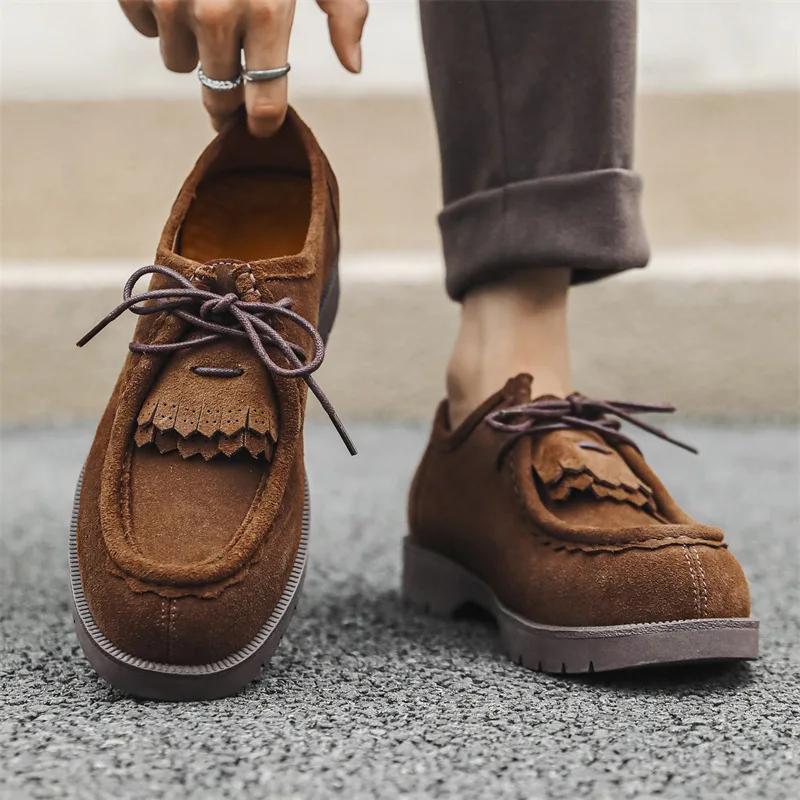 

New 2024 Men British Style Suede Cow Leather Casual Shoes Lace Up Men Comfortable Autumn Gentleman Dress Shoes