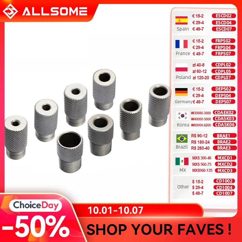 ALLOSME 5Mm 4-15Mm Nữ Tay Bushing M14/M18 Dowelling Jig Khoan Gỗ Hướng Dẫn Định Vị Dowel jig Bộ Gỗ Phụ Kiện