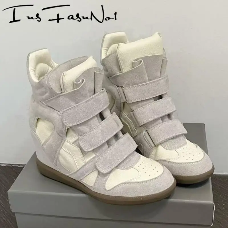 

Luxury Designer Wedge Heel Women Sneakers All Match Hook Loop Mixed Color Casual Trainers Large Size Runway High Top Shoes Mujer